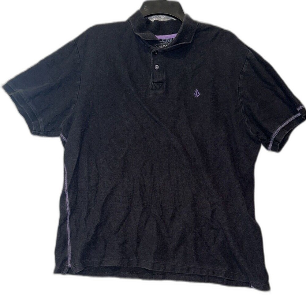 Volcom Mens Black Purple Thread Collared Polo Short Sleeve Shirt Size XL